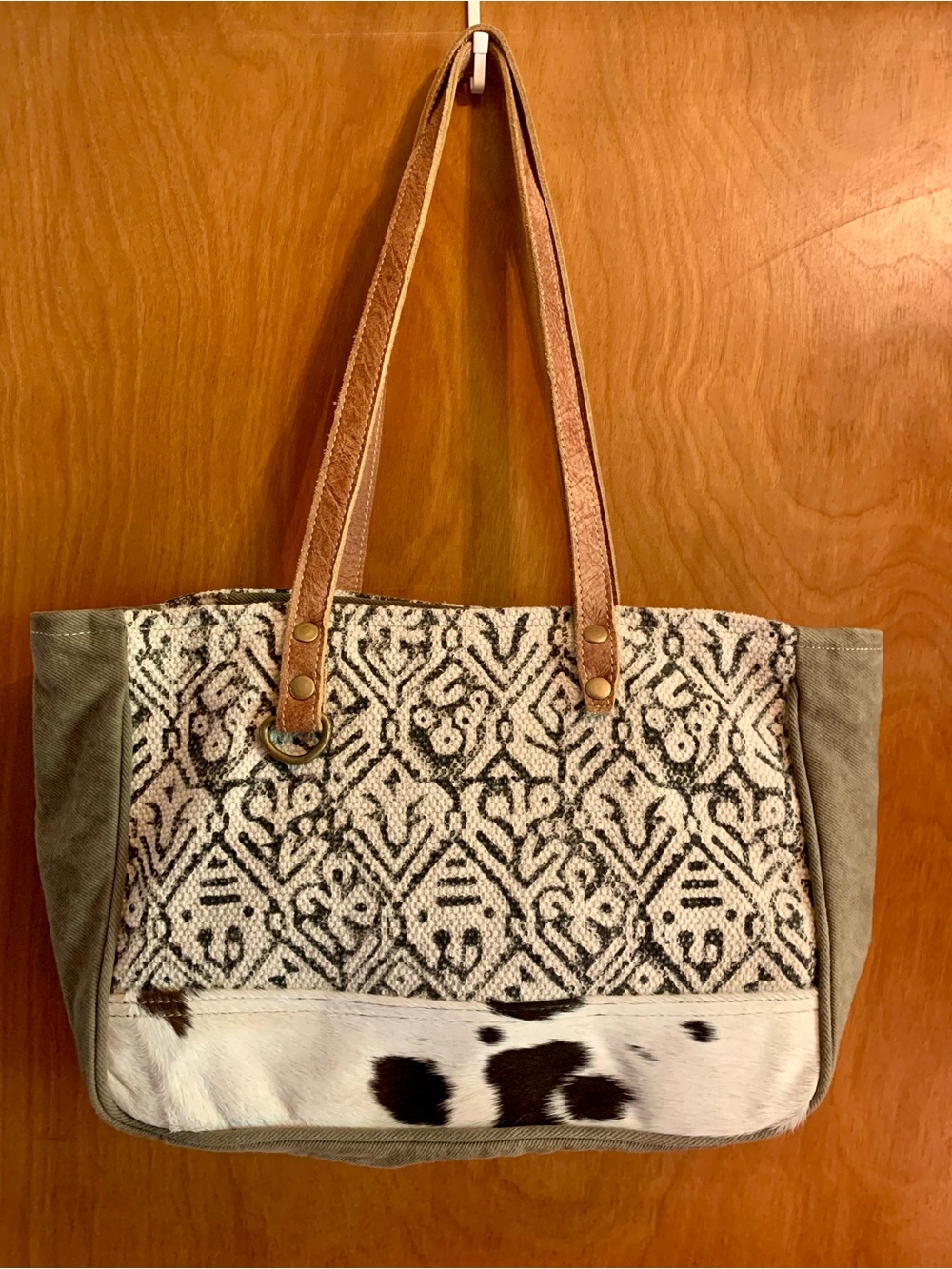 Myra Bag Spencer Upcycled Canvas & Cowhide Leather Tote Bag S-1246